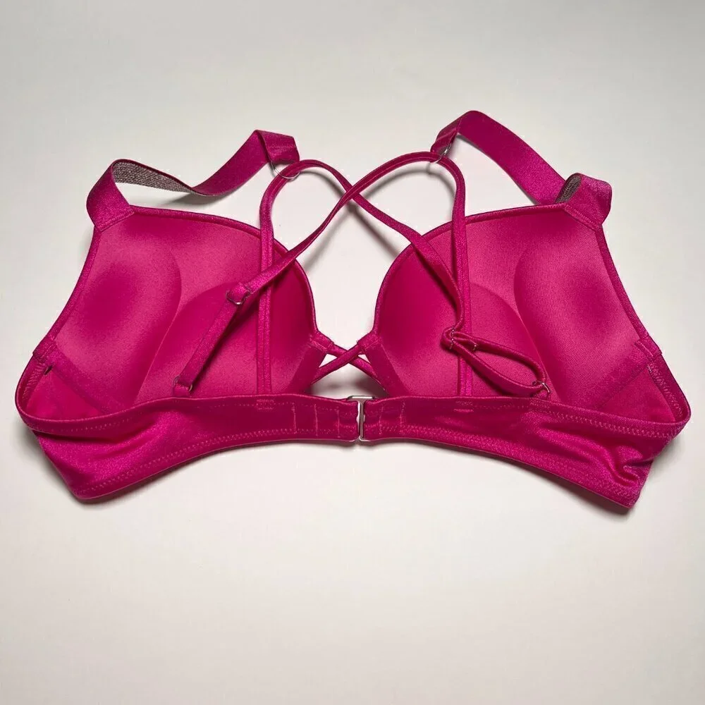 Victoria Secret 36A M Bombshell Push Up Bikini Top Set Shine Strap Berry Blush